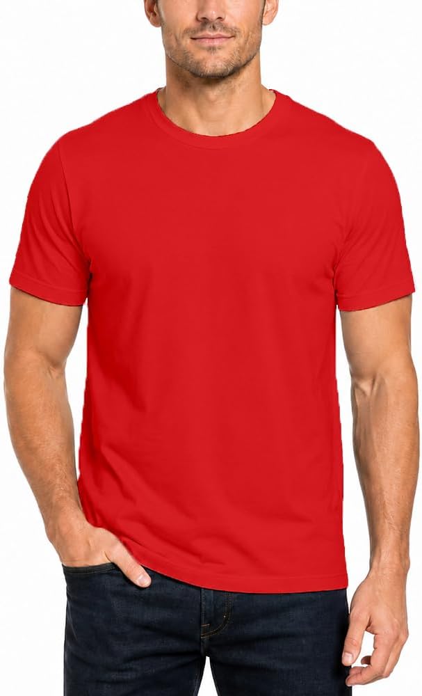 Men’s 100% Cotton T-Shirt, Crew Neck Soft Premium Regular Fit Tee, Plain Short Sleeve Comfort Fit Tees for Men - Red (S) Pack of 1