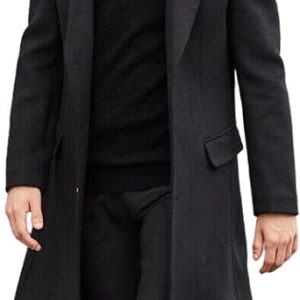 Mens Trench Coat Single Breasted Long Pea Coat Overcoat