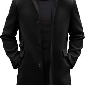 Mens Pea Coat Single Breasted Mid Long Trench Coat Overcoat
