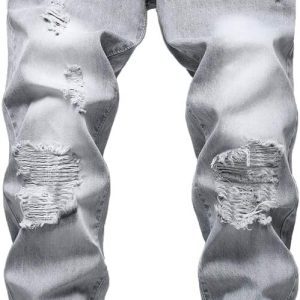 Mens Ripped Jeans,Distressed Destroyed Slim Fit Straight Leg Denim Pant with Holes
