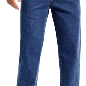 Mens Elastic Waist Jeans Relaxed Fit Men’s Jeans with Elastic Waist with Zipper and Button
