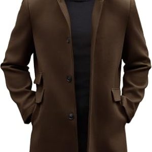 Mens Pea Coat Single Breasted Mid Long Trench Coat Overcoat