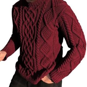 Mens Cable Knit Pullover Sweater Casual Slim Fit Crewneck Sweaters