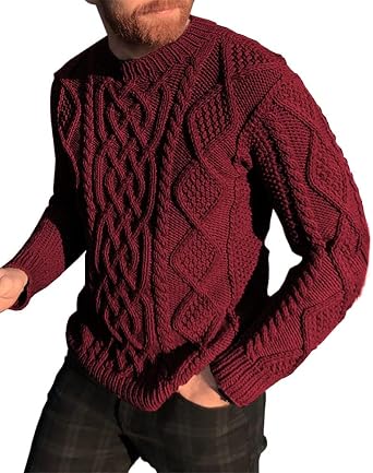 Mens Cable Knit Pullover Sweater Casual Slim Fit Crewneck Sweaters