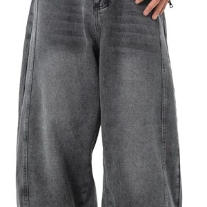 Mens Baggy Jeans Y2k Wide Leg Loose Fit Jeans Streetwear Denim Washed Hip Hop Pants