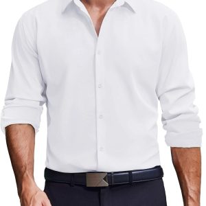Men’s Dress Shirts Long Sleeve Casual Button Down Shirt Solid Regular Fit Formal Business Shirts