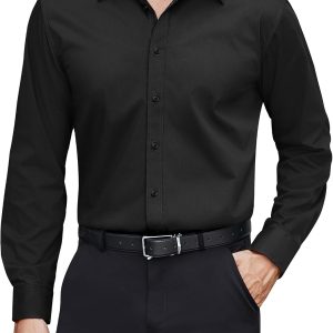 Men’s Dress Shirts Stretch Stain Shield Long Sleeve Solid Formal Shirt Business Casual Button Down Shirts