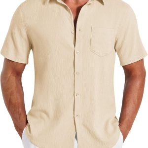 Shirts for Mens Button Down Short Sleeve Shirts Casual Summer Beach Textured Shirts with Pocket