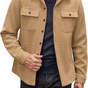 Mens Flannel Jacket Fleece Shacket Plaid Shirt Button Down Jackets