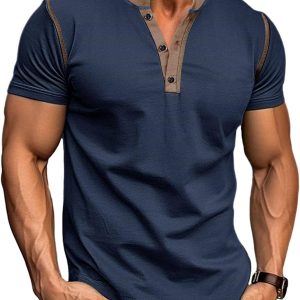 Men’s Casual Henley Shirts Classic Button Cotton Short Sleeve T-Shirt Summer Basic Solid Lightweight Tees Tops