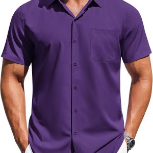 Mens Short Sleeve Button Down Shirts Wrinkle Free Dress Shirt for Men Casual Untucked Shirt with Pocket