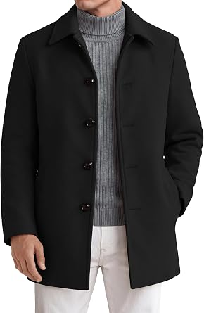 Mens Pea Coat Slim Fit Winter Overcoat Mid Length Trench Coat