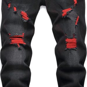 Men’s Slim Fit Stretch Jeans Ripped Skinny Jeans for Men, Fashion Distressed Straight Comfort Flex Waist Pants