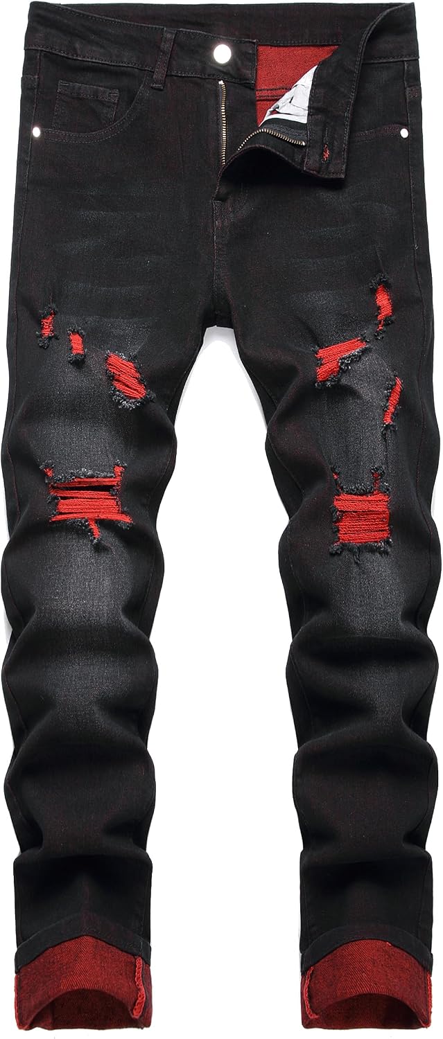 Men's Slim Fit Stretch Jeans Ripped Skinny Jeans for Men, Fashion Distressed Straight Comfort Flex Waist Pants