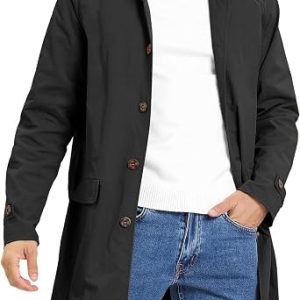 Mens Trench Coat Single Breasted Long Jacket Windbreaker Overcoat