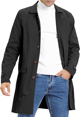 Mens Trench Coat Single Breasted Long Jacket Windbreaker Overcoat