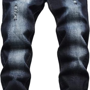 Men’s Slim Fit Stretch Jeans Ripped Skinny Jeans for Men, Distressed Straight Leg Fashion Comfort Flex Waist Pants