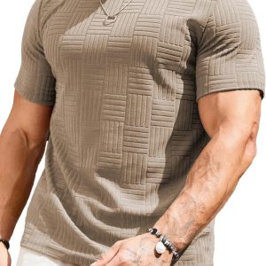 Mens T-Shirt Casual Stretch Solid Crewneck Short Sleeve Tees Textured Shirts