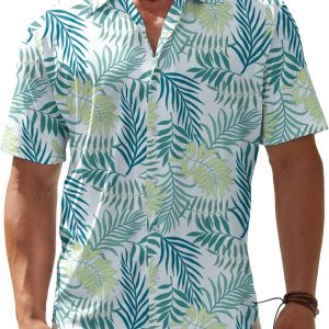 BOJIN Men’s Hawaiian Wrinkle Free Short Sleeve Button Down Tropical Floral Beach Vacation Shirt
