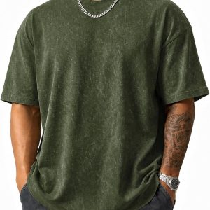Mens Oversized T Shirt Loose Fit Vintage Washed Tee Casual Streetwear Unisex Short Sleeve Heavy Cotton Top