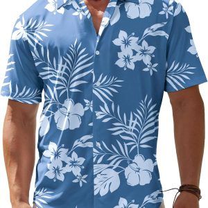BOJIN Men’s Hawaiian Wrinkle Free Short Sleeve Button Down Tropical Floral Beach Vacation Shirt