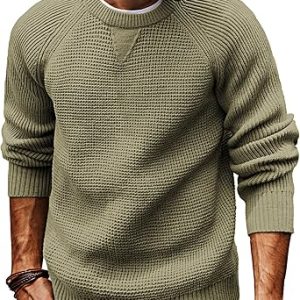 Mens Crewneck Sweater Waffle Knit Pullover Sweaters Casual