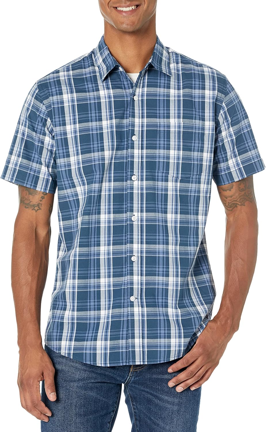 Men's Regular-Fit Short-Sleeve Poplin Shirt, Collared, Washed