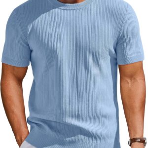 Men’s T-Shirts Short Sleeve Knit Shirts Casual Crewneck Ribbed Dress Tee Shirt