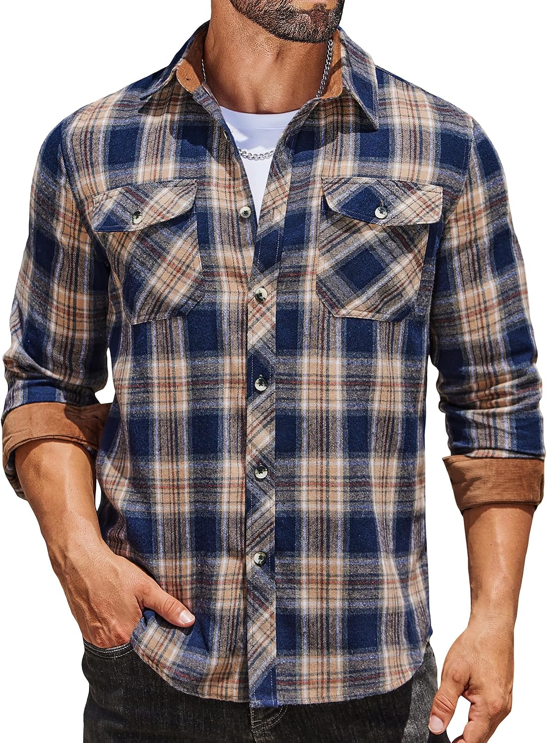 Men’s Lightweight Long Sleeve Button Down Flannel Shirt
