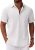 Men’s Button Down Short Sleeve Shirt Casual Cotton Summer Beach Linen Wedding Shirts with Pocket